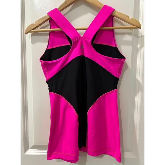 Lululemon Deep V-Neckline Raspberry Glo Light & Black Athletic Tank Top Size 6 - Picture 6 of 9